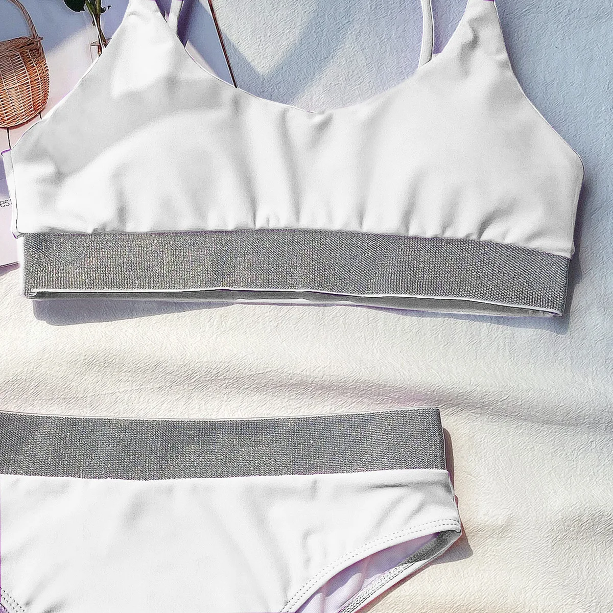 Женский однотонный летний пляжный костюм с блестками купальник в европейском и