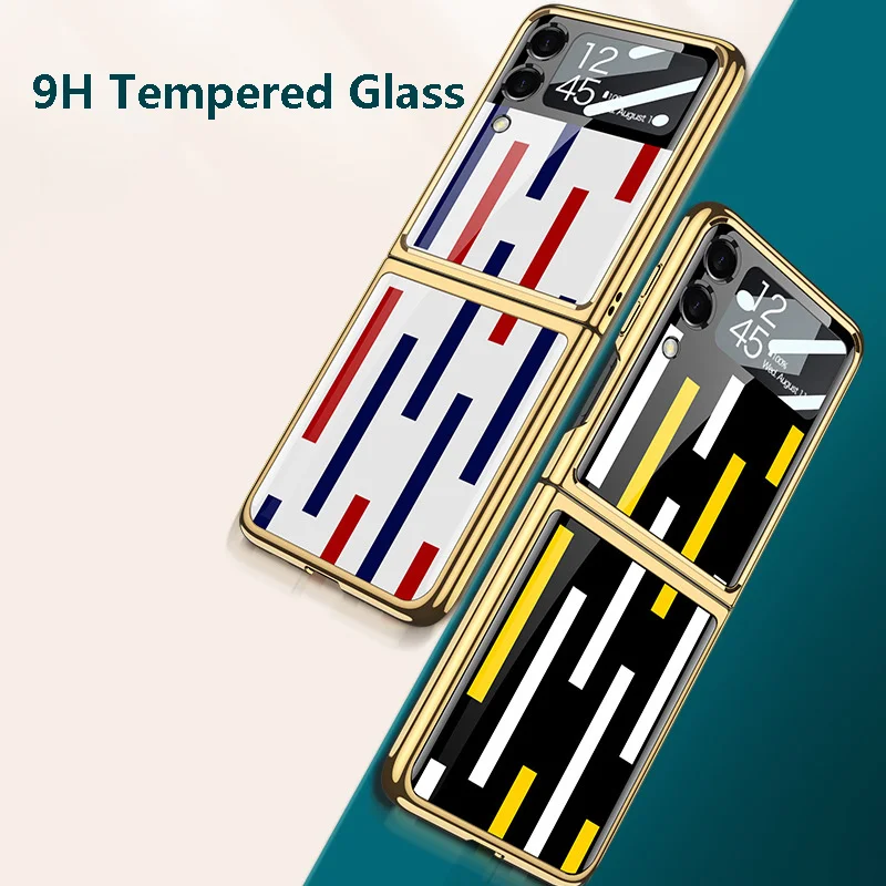 

Tempered Glass Plating Case For Samsung Galaxy Z Flip 3 5G Rear Screen Film Frame Protection Cover For Samsung Z Flip3 funda