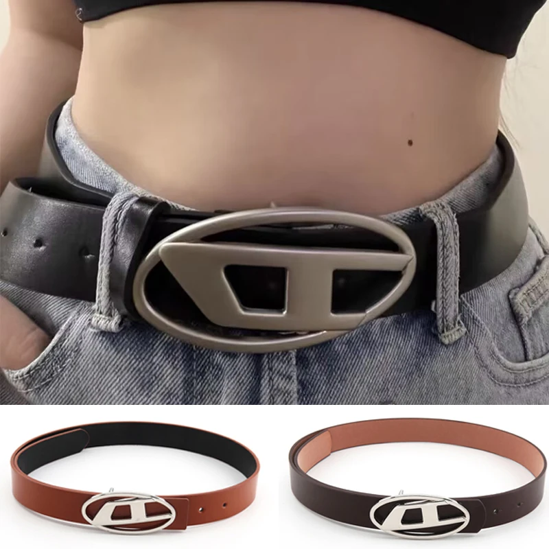

Vintage Pu Leather Belt Letter D Metal Snap Buckle Belts Women Streetwear Punk Style Waistband Jeans Pants Decoration Waist Belt
