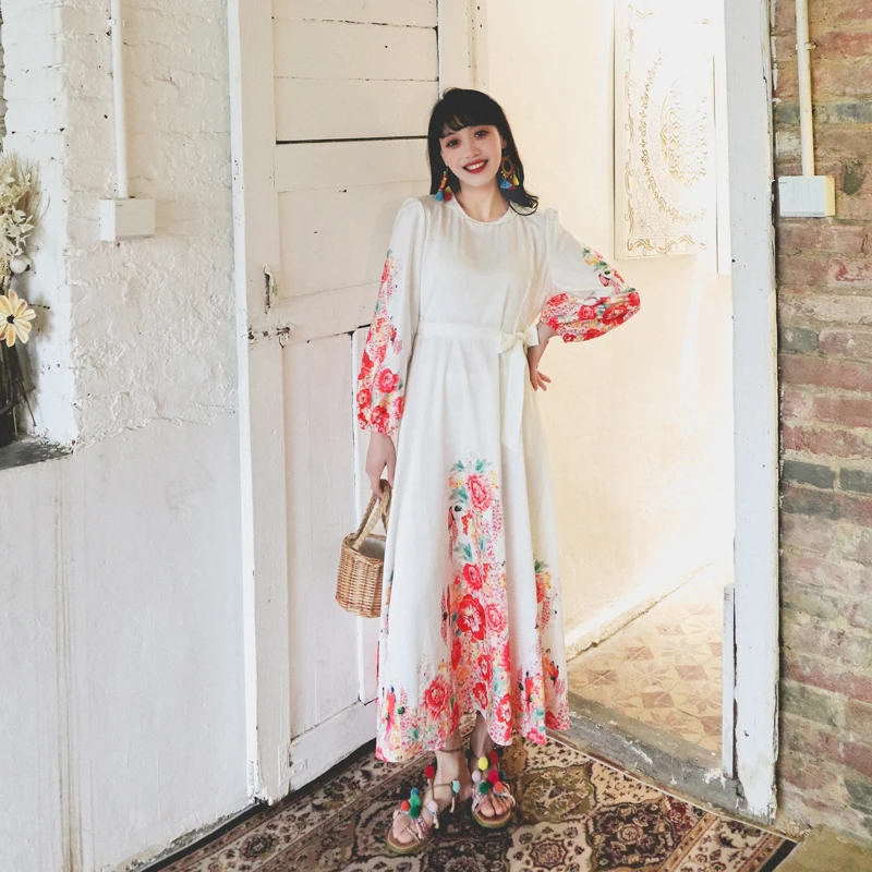 

Женское платье с принтом SuperAen, длинное тонкое платье с круглым вырезом, в национальном стиле, 2022