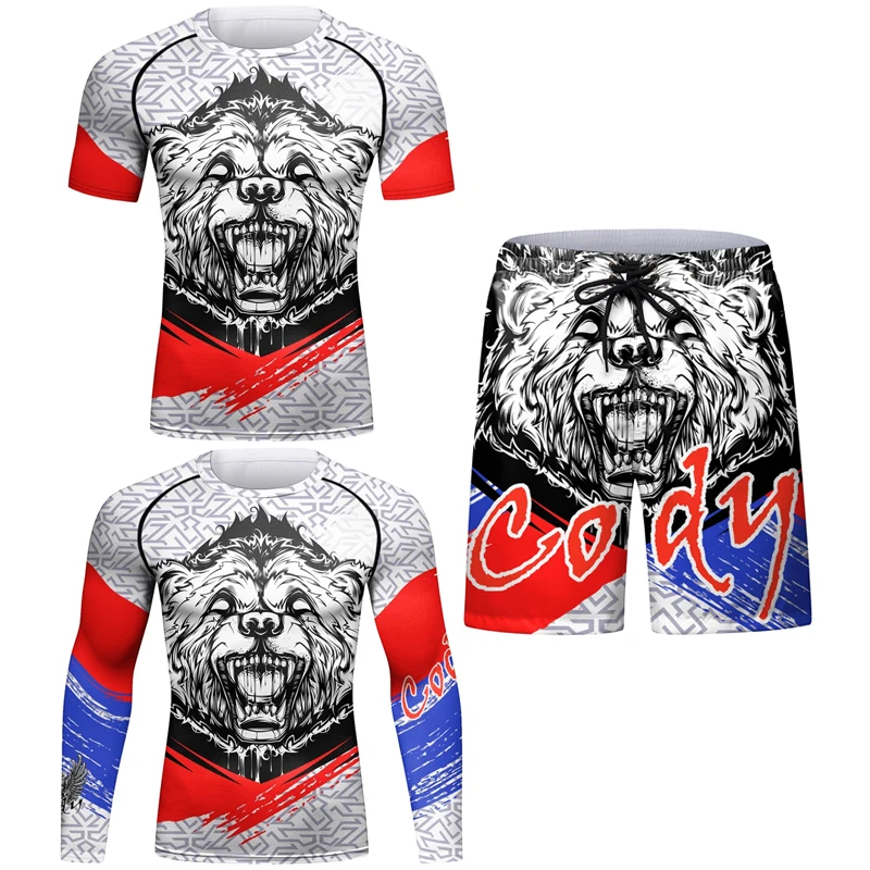

Men Jiu Jitsu Rashguard MMA Compression T-shirts Muay Thai Boxing Jerseys 2 Pcs/Set Tracksuit Bjj Gi Gym Fitness Clothing Tights