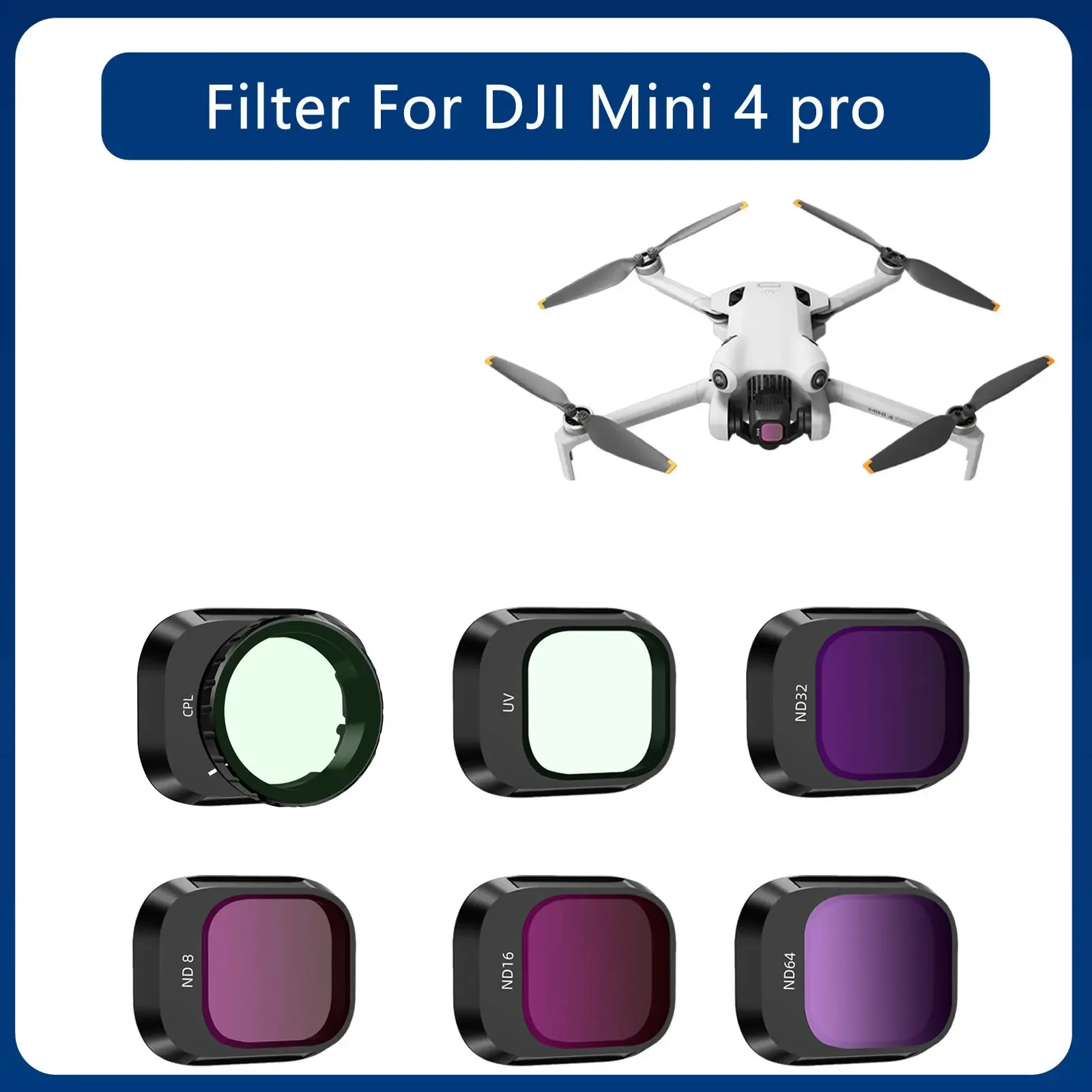 

Набор профессиональных фильтров для Dji MINI 4 PRO CPL ND8 ND16 ND32 ND64 из алюминиевого сплава