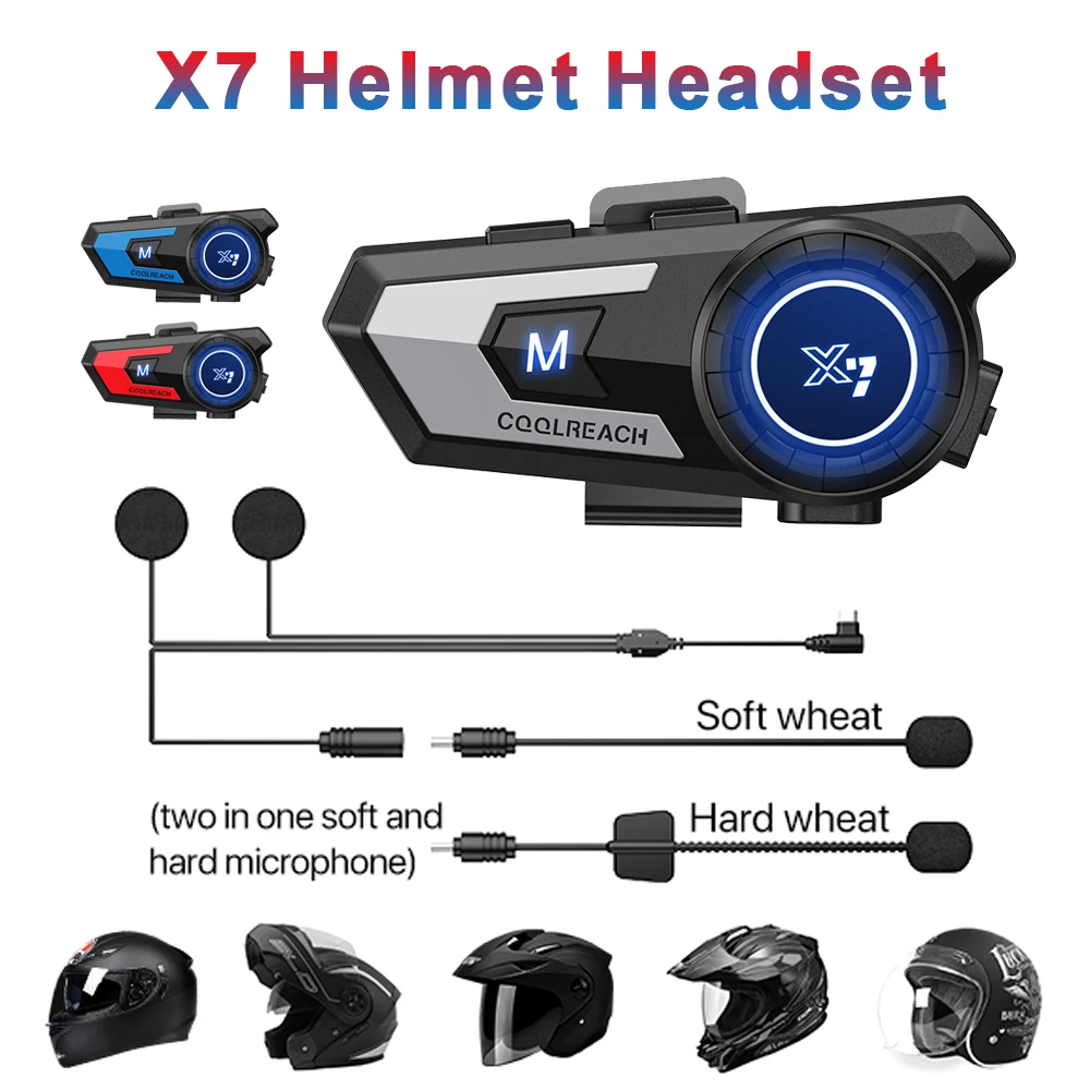 

New X7 Dual Microphone Bluetooth 5.0 Motorcycle Helmet Headset Wireless Handsfree Call Voice Assistant Waterproof Moto Earphone