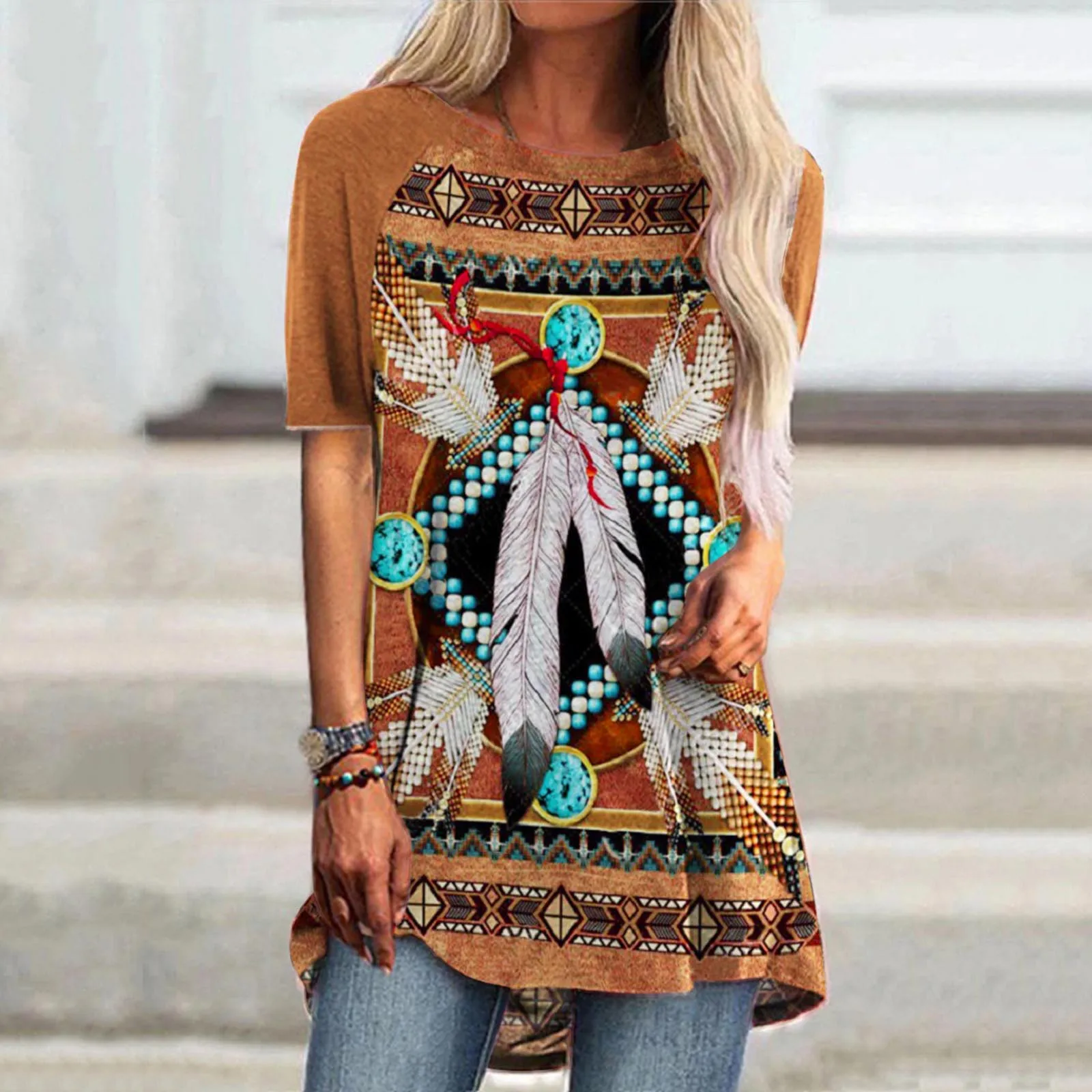 

Женская летняя хлопковая блузка с круглым вырезом и длинным рукавом