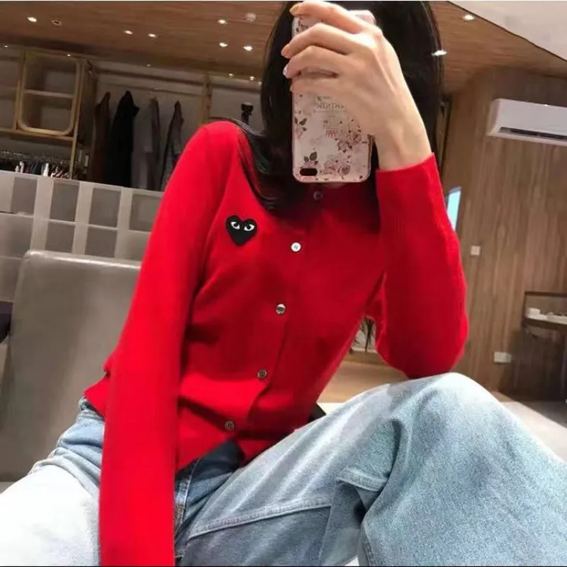 

Japanese Knitting Wool Cardigan Men and Women Love Couples Bao Ling Coat Embroidered Sweater Paternity