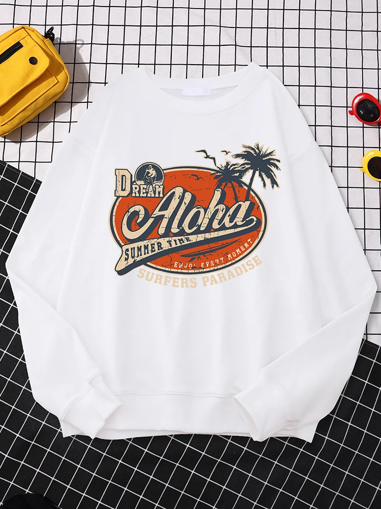 

American Retro female Sweatshirts dream surfers paradise enjoy every moment hoody Long sleeve loose top Breathable Warm clothes