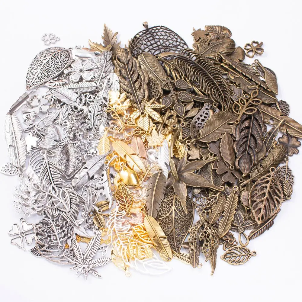 

50g 100g Mixed Leaf Charms Pendants for Bracelets Necklace Jewelry Making Metal Charm Antique Bronze Components DIY Wholesale