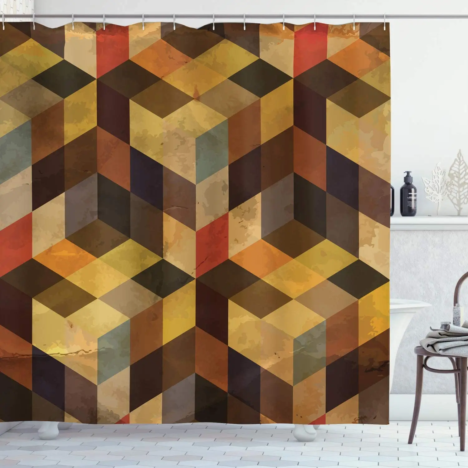 Современная занавеска для душа Геометрические линии квадраты шеврон