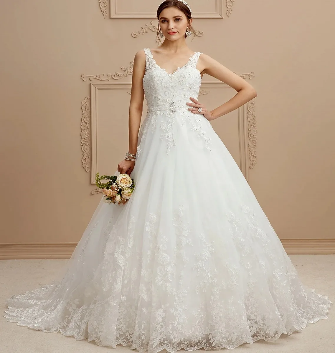 

Vintage Wedding Dresses 2022 V Neck Sweep Train Tulle Beaded Lace Bride Gowns Vestidos De Noiva Robe Mariage