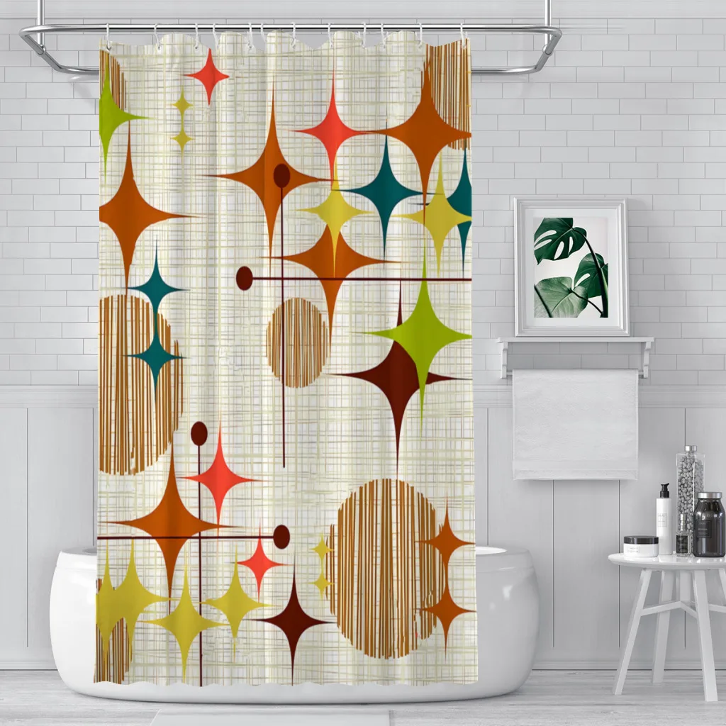 

Апельсиновые занавески для ванной комнаты eame Era Starburst and Globes, водонепроницаемые занавески с перегородками, забавные аксессуары для домашнег...