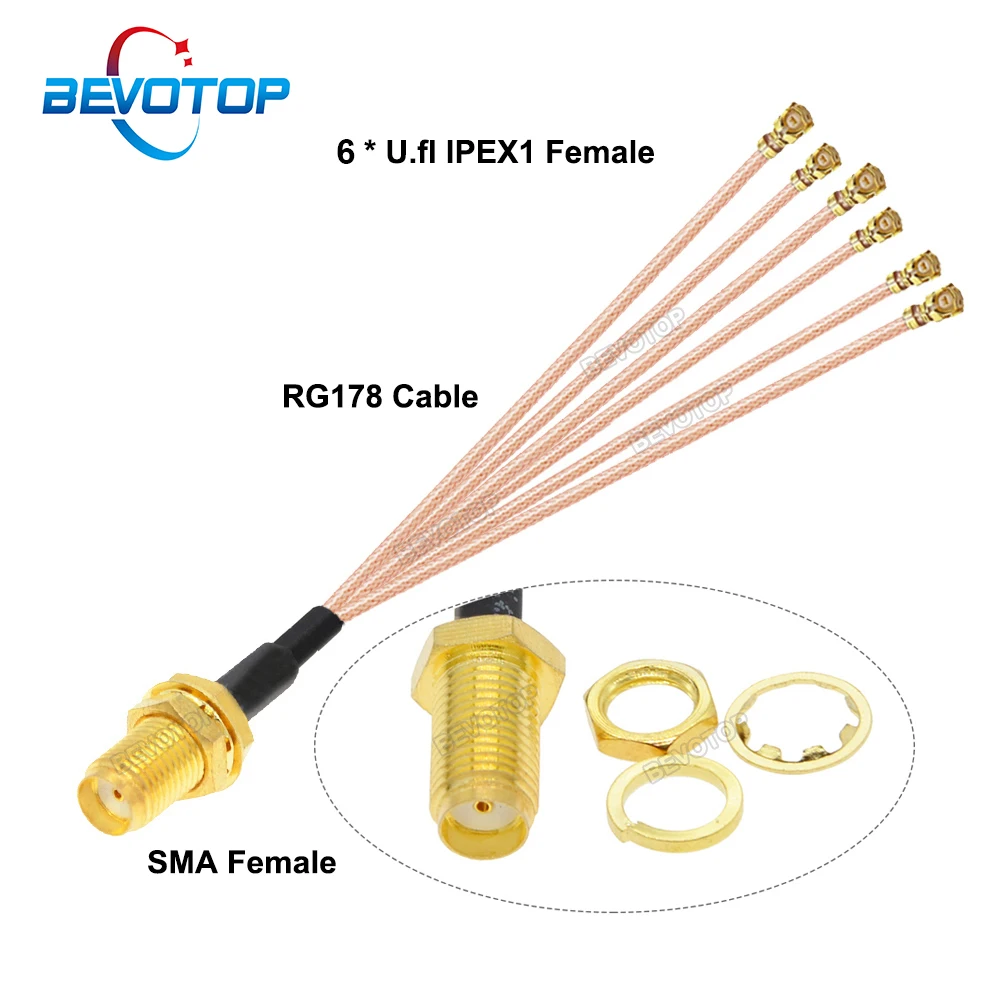 Разветвитель BEVOTOP SMA в 6 IPX, Женский/женский разветвитель SMA в 6 x IPEX1 Female1 RG178/ RF1.13, кабель Wi-Fi, удлинительная антенна, перемычка, косичка