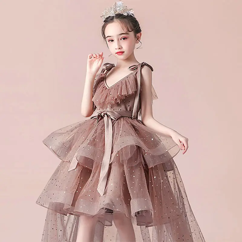 

Summer Tulle Girls Dress for Wedding Party Children Princess Pageant Long Gown Kid Dresses for Girls Tailing Evening Clothes K73