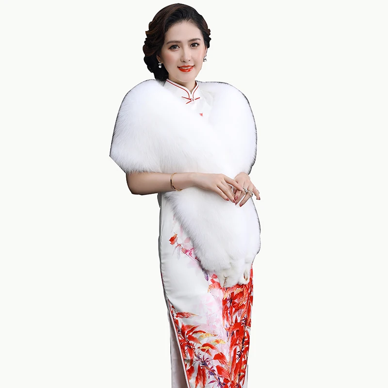 Genuine Fox Fur Shawl Fashion Evening Dress Fox Fur Scarf Women Luxury Big Fox Skin Warm Scarf Natural Raccoon Fur Stole