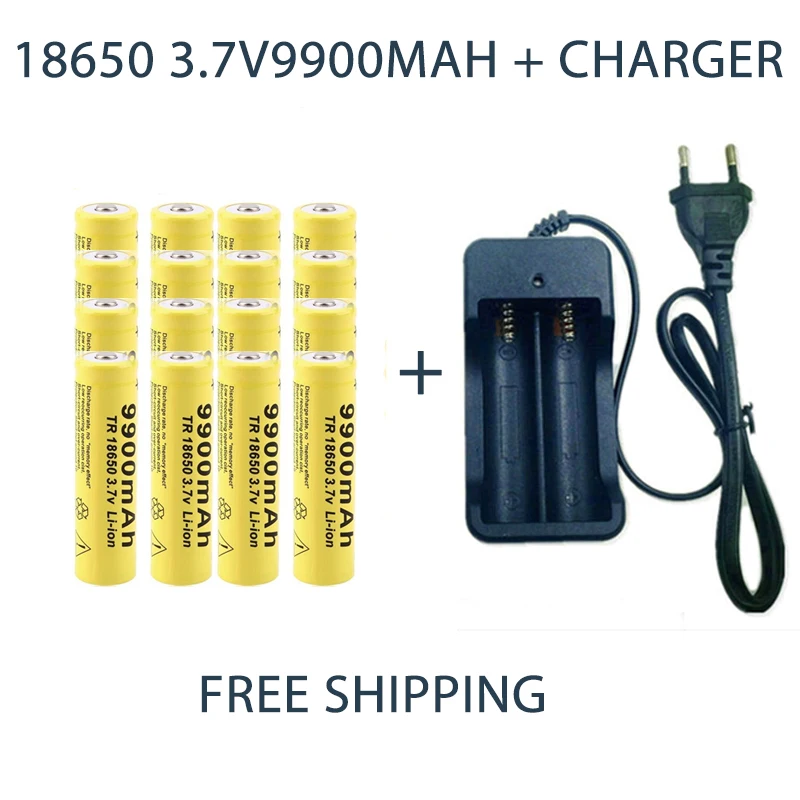 

18650 Battery Rechargeable Battery 3.7V 9900mAh Capacity Li-ion Replacement Batteries For Flashlight Torch Battery+18650 Charger