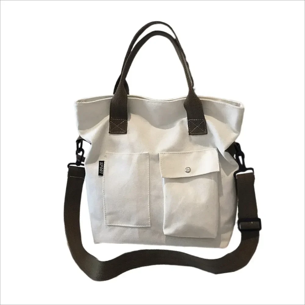 Модные холщовые сумки Студенческая сумка на плечо вместительные однотонные