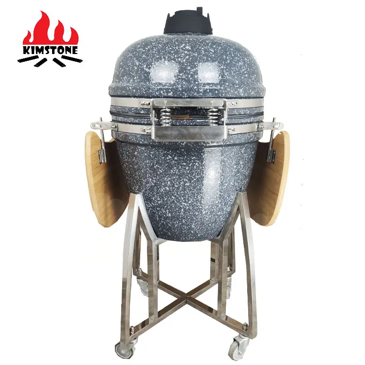 Керамический гриль KIMSTONE Kamado 21 дюйм серая и белая цветочная глазурь яйцо в форме