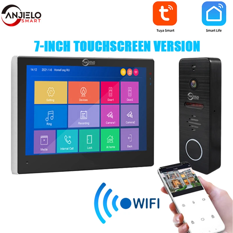 

Tuya 7 Inches Home Video Doorbell Touch Screen Smart Home Video Intercom System WiFi Entry Access with 1080P Doorbell Camera