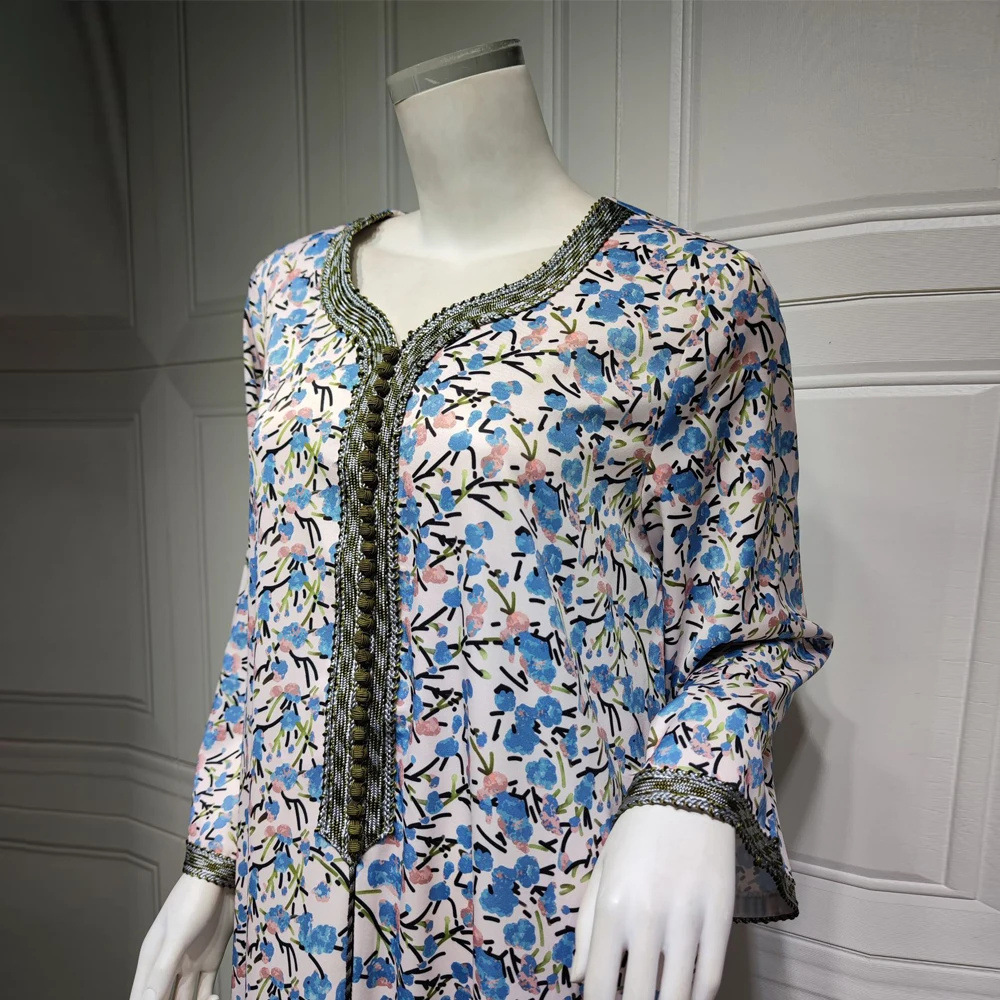 Simple Abaya Dubai Turkey Dresses For Women Floral Print Long Sleeve Robe Arabe Kaftan Kimono Djellaba Marocaine Femme Khimar