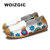 woizgic ladies mother women female genuine leather shoes flats soft spring autumn flowers slip on plus size 42 43 44 xy y178