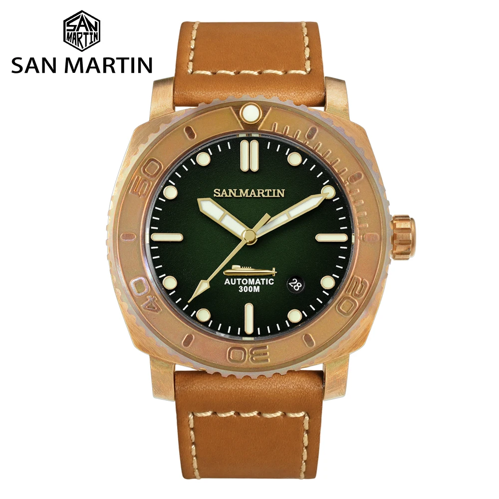 San Martin-Reloj de buceo Vintage CuSn8, bronce, PT5000, SW200, reloj mecánico automático de lujo para hombre, zafiro, 30 Bar, luminoso