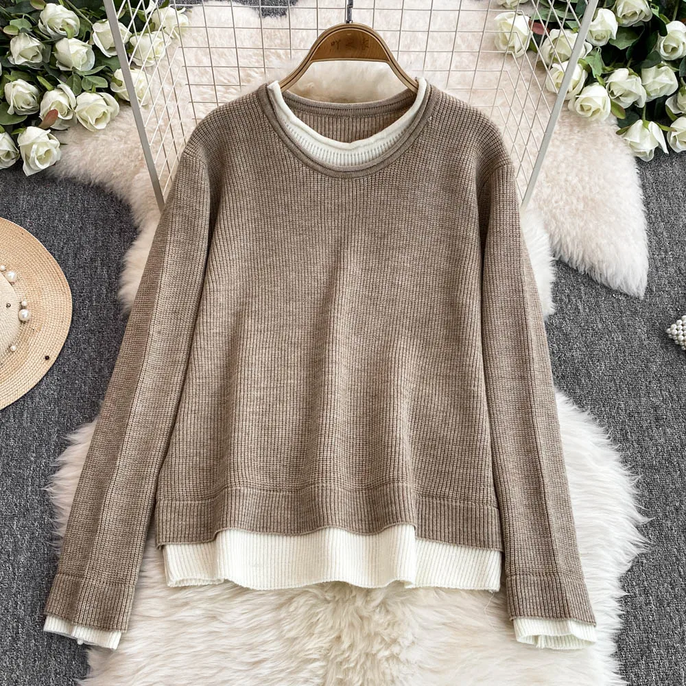 Женские корейские лоскутные вязаные костюмы тонкий чехол для живота