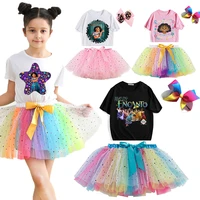 encanto disney isabella girls tutu dress sets short sleeved printed t shirtskirt suit with bow hairpin for kids birthday party
