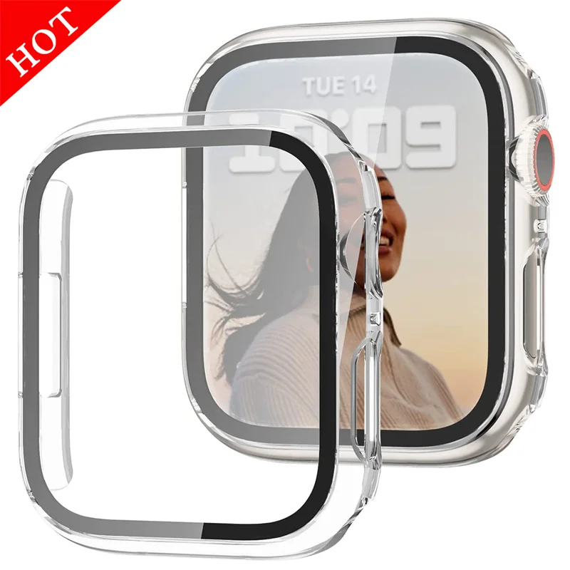 

Glass+Cover For apple watch series 8 7 6 5 4 3 SE iWatch Screen Protector Glass For Apple Watch Case 44mm 40mm 42 38mm 45mm 41mm