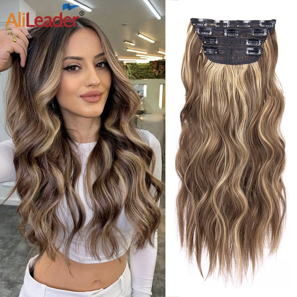 

Wholesale Clip In Hair Extension 4Pcs/Set 20Inch Long Wavy Thick Hairpiece For Women Hairpieces 11Clips In Synthetic Hair