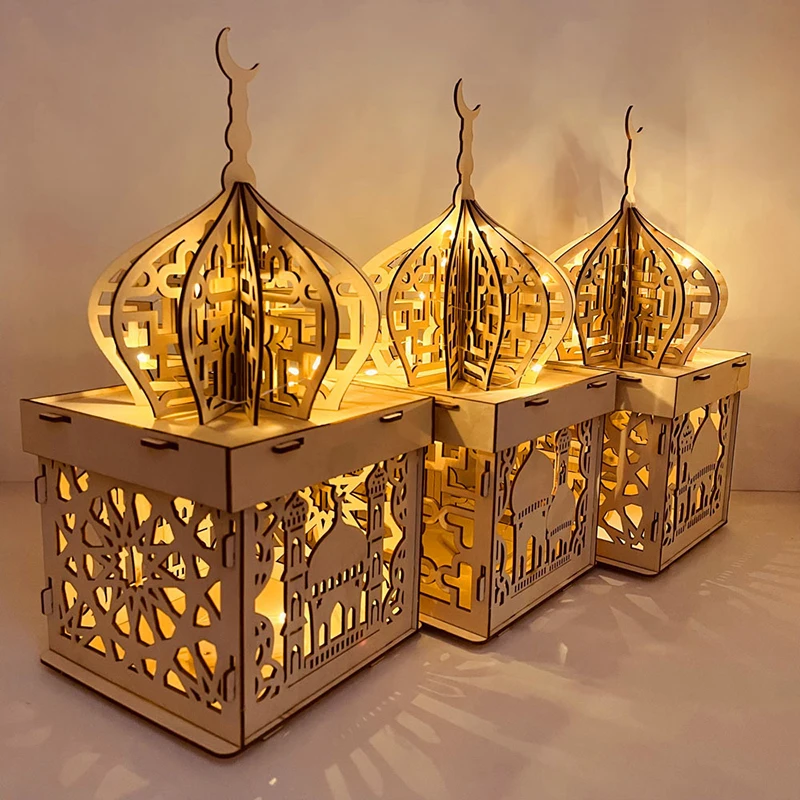 

Eid Al Fitr Wooden Table Lamp Ornament Moon Wood Eid Mubark Desk Decor for Eid Mubark Decorations for Home Ramadan Night Light