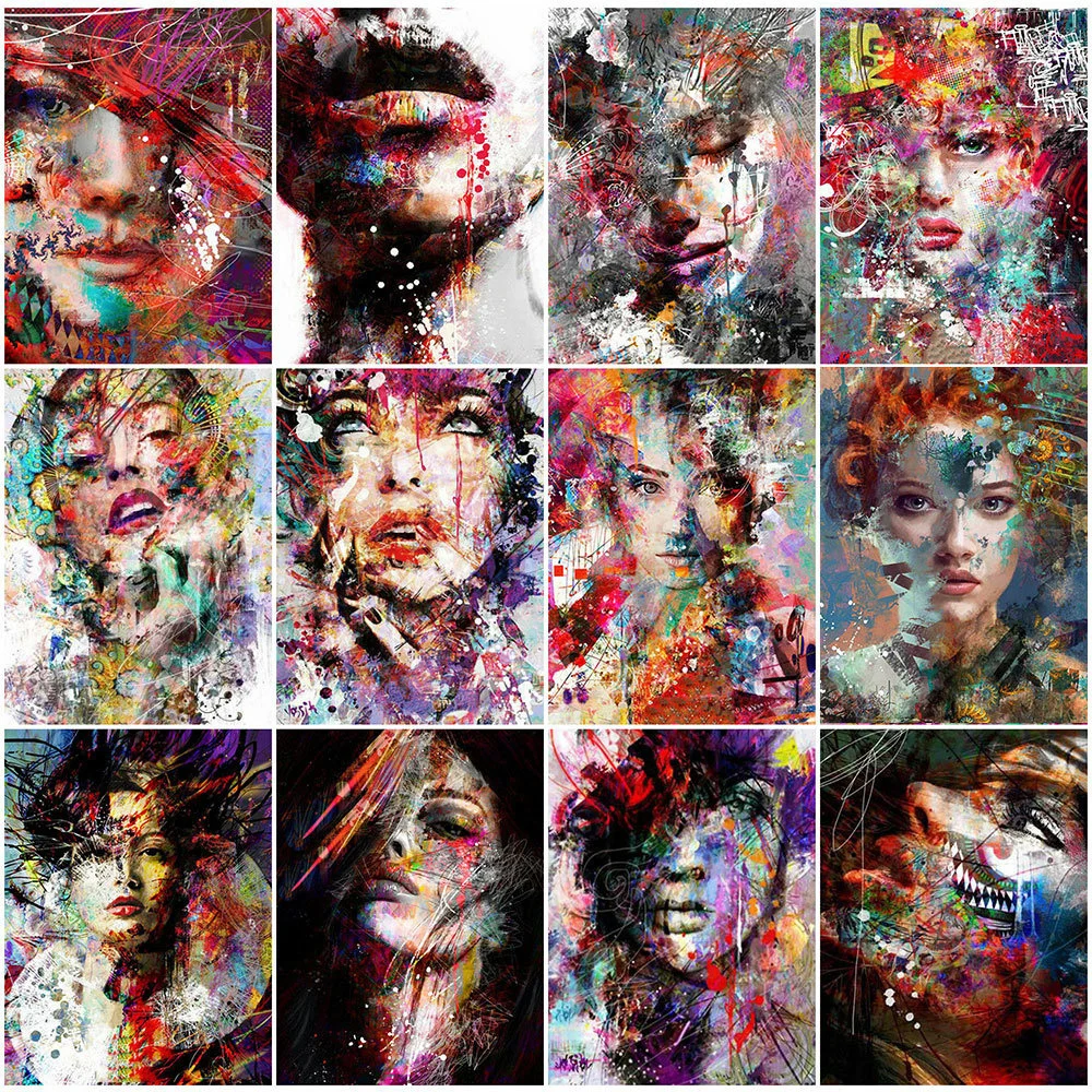 HUACAN Full Square Diamond Painting Abstract Woman 5D Diamond Embroidery Portrait Home Decor Diamond Art