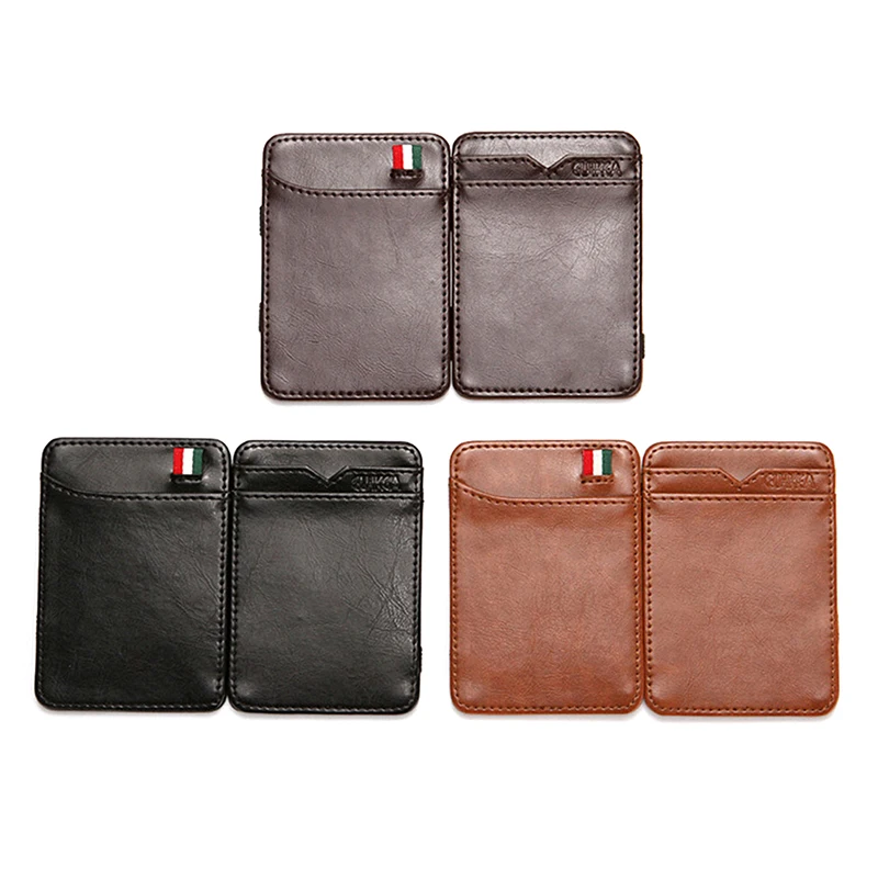 

Fashion Slim Men's Leather Magic Wallet Korea Designer Credit Card Holder Women Small Cash Clip Bilfold Man Clamps For Money