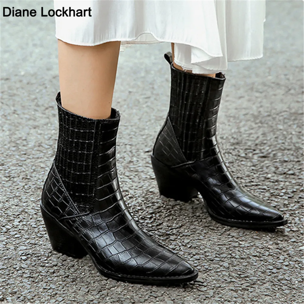 Женские ковбойские ботильоны из ПУ кожи с острым носком