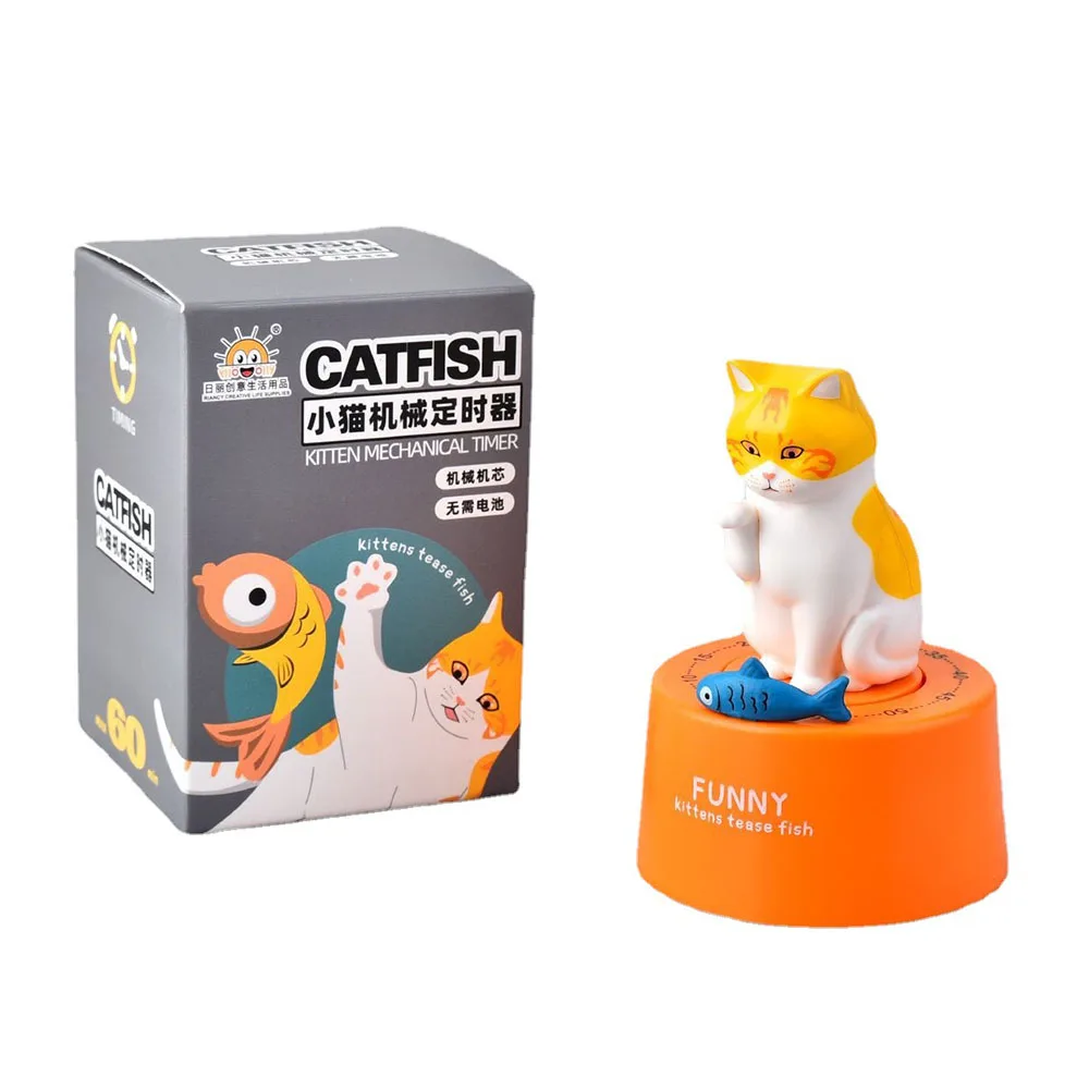 

Funny Cat Mechanical Timer 60 Minutes Kitchen Gadget Cooking Clock Loud Alarm Counters Manual Time for Study GRB685