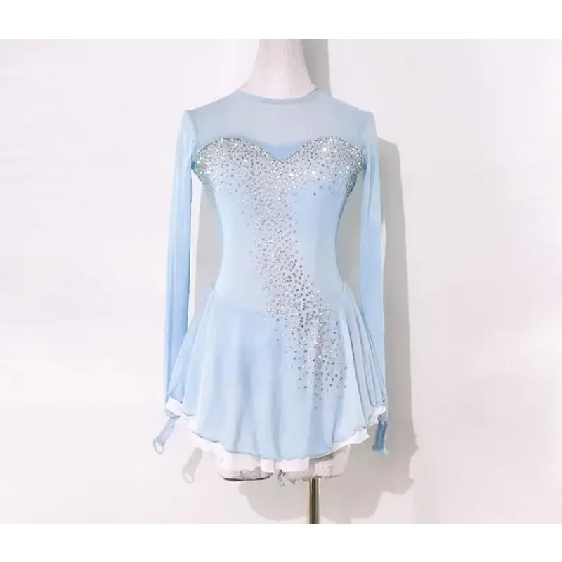 Платье для танца льда девочек со стразами блестящее черное платье фигурного