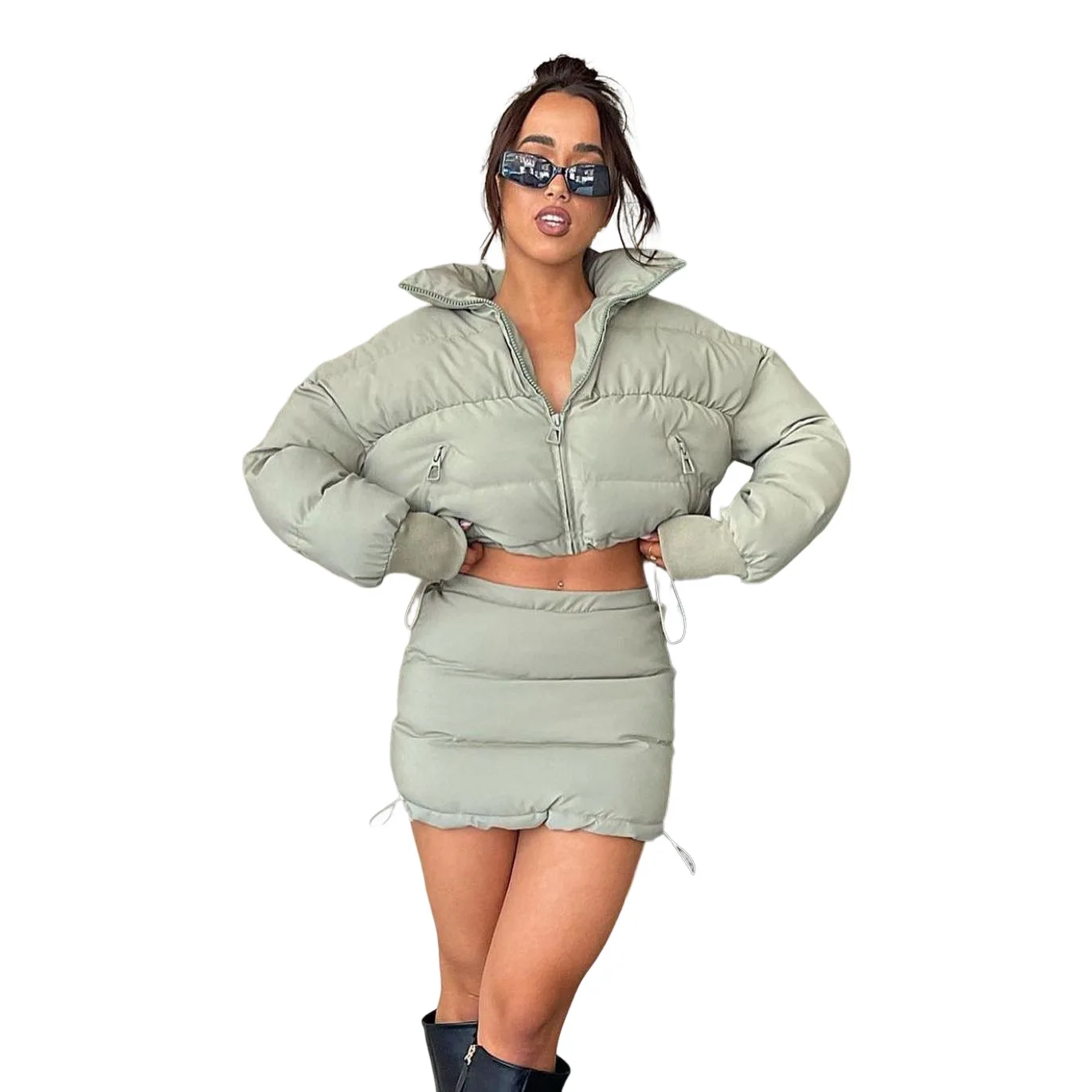 Stand-Up Zipper Drawstring Short Sections of Cotton Clothing Female Hot Girls Dewy Personality Long-Sleeved Warm Suit Tide