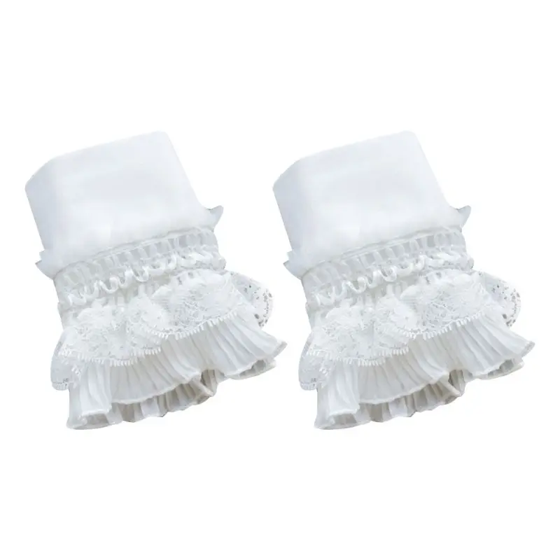 

652F 2Pcs/Pair Women Girls Decorative Chiffon Fake Flare Sleeves Floral Lace Pleated Ruched False Cuffs Apparel Wrist Warmers