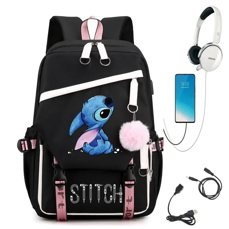 

Girls Boys Patchwork Female Rucksack Stitch Fashion Backpack School Bags for Teenagers Waterproof USB Charge school backpack