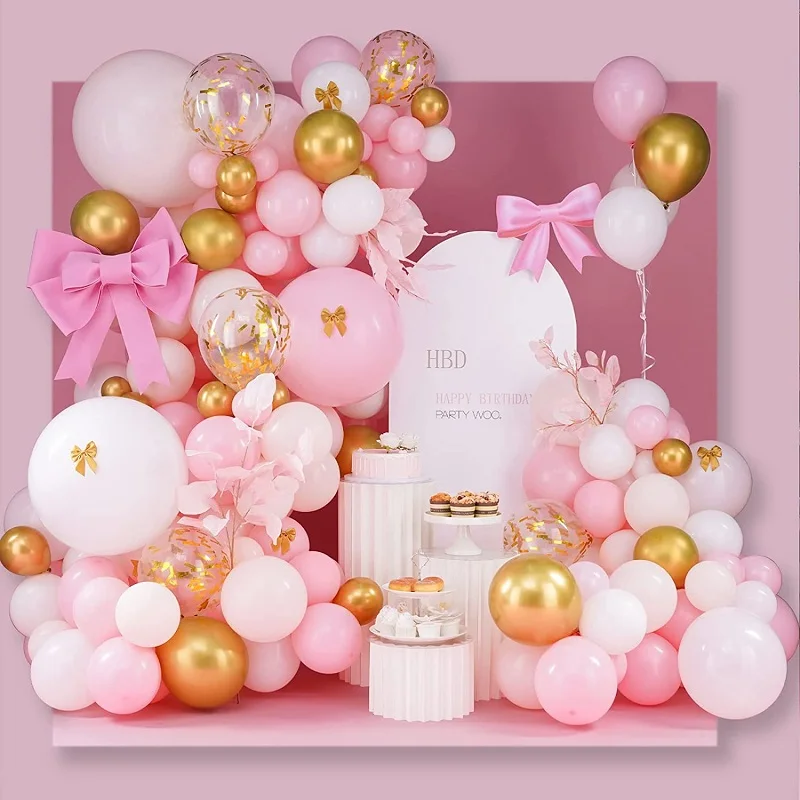 

146 Pack Pink and Gold White Balloon Garland Arches Set Baby Shower Girls Birthday Valentine's Day Bridal Wedding Decorations