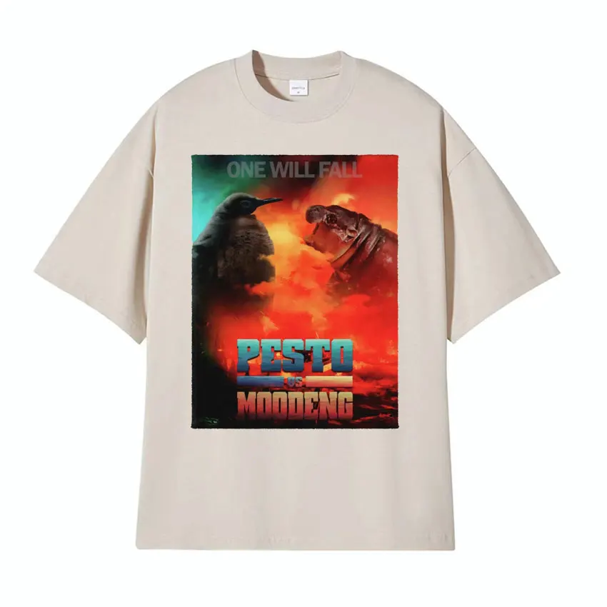 Pesto The Penguin Vs Moo Deng Забавная футболка Dank Meme Детская с бегемотом Мужская женская