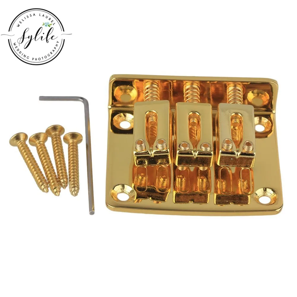 

3 String Cigar Box Guitar Bridge Tailpiece & Screws & Wrench Zinc Alloy Golden