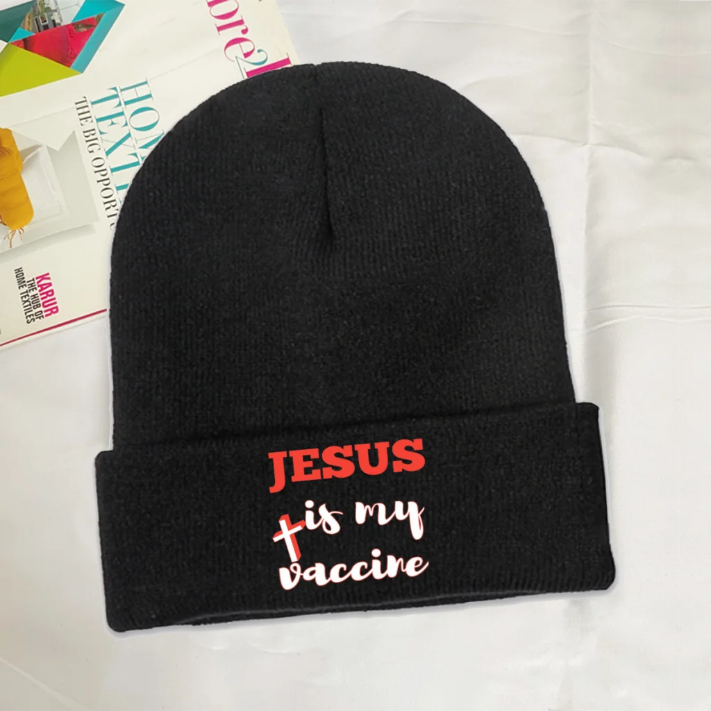 

Jesus is My Vaccine Skullies Beanie Survived and Vaccinated Knitted Bonnet Adults Warm Caps Cycling Kawaii Brimless Elastic Hats