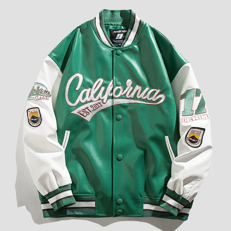 

Американская бейсбольная куртка в стиле ретро с буквенным принтом, кожаная унисекс куртка-бомбер с длинным рукавом и вышивкой, модель пальто для колледжа, топ для пар