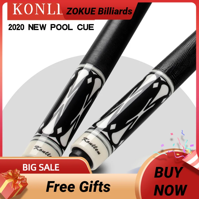 

KONLLEN Pool Cue 13mm Pigskin Tip Irish Line /Lizard Leather Wrap Maple Shaft 10 Teeth Joint Kit Billiards Stick With Extension