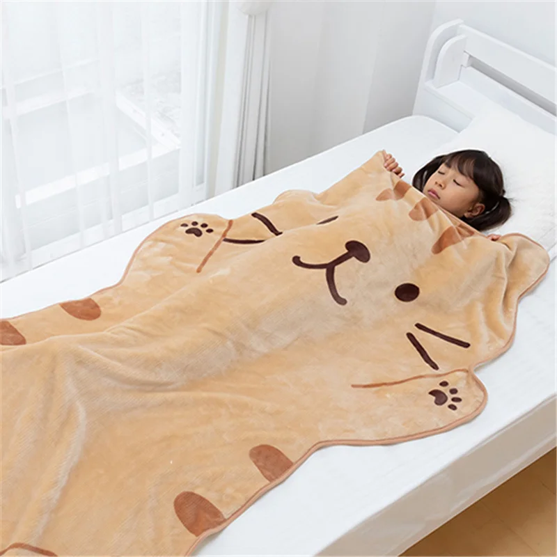 

150cm cute cat blanket white brown animal shape sleep blanket kid home use