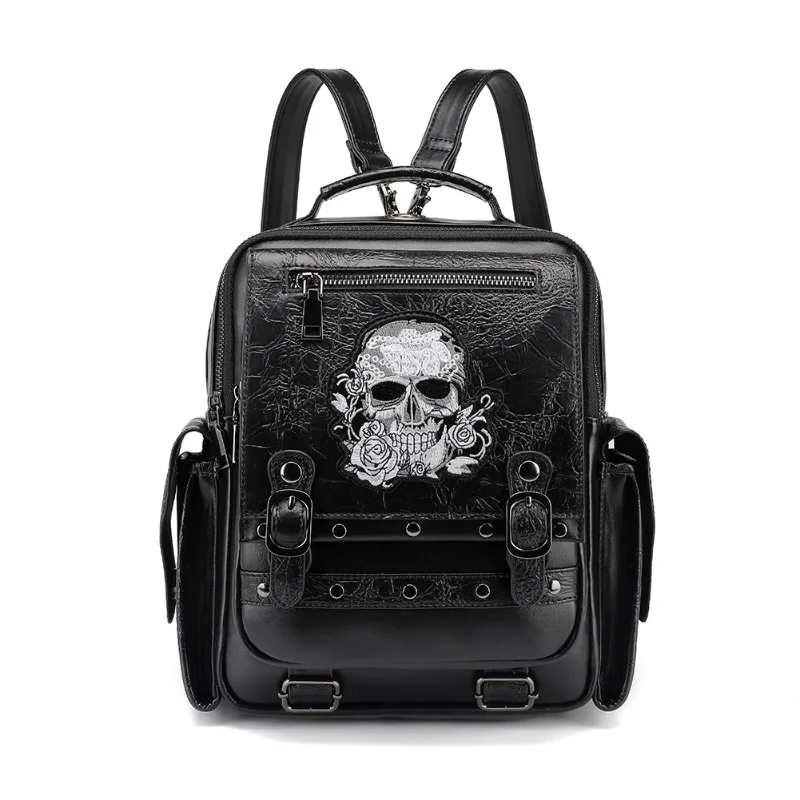Chikage Goth Style Large Capacity Women's Backpack Skull Decoration Computer Bag Multi-function Unisex Waterproof Backpack