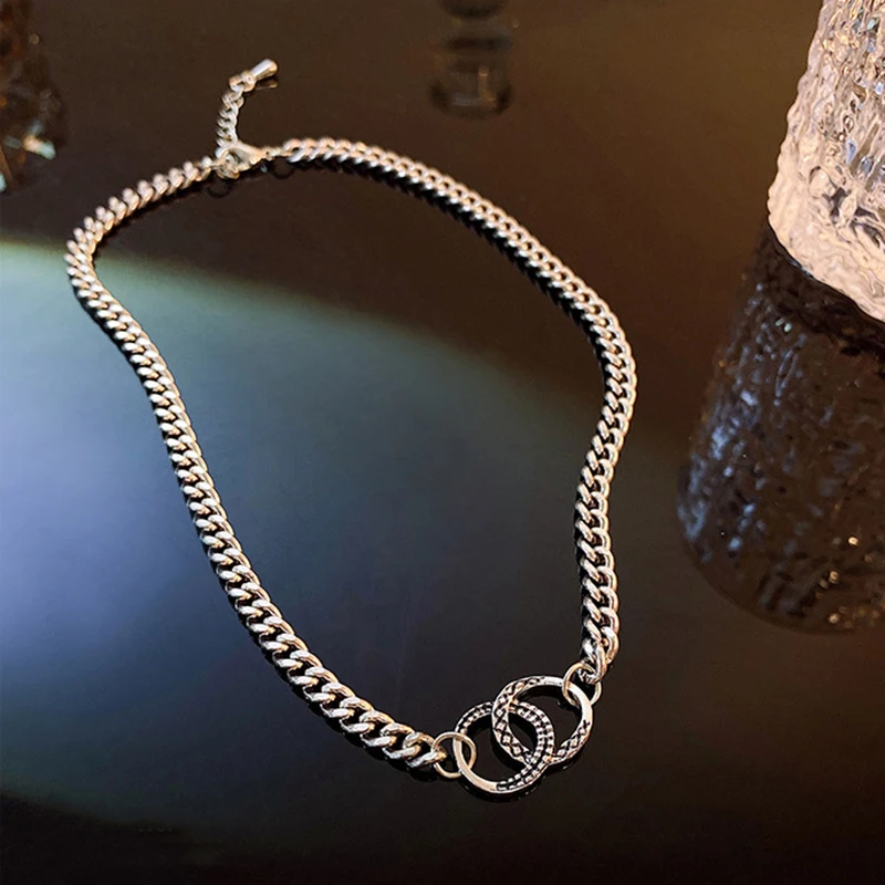 

2023 New Korean Fashion Double Ring Short Necklace Women's Collar Chain Hip Hop Neckchain Accessories