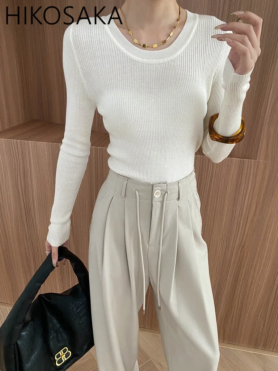 Женский трикотажный пуловер Bassic классический однотонный элегантный облегающий