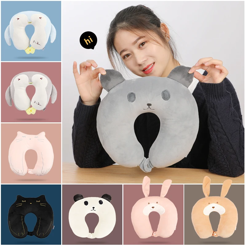

Мягкая полипропиленовая хлопковая подушка для шеи, удобная, для путешествий, для самолета, кошки, кролика, пингвина, медведя