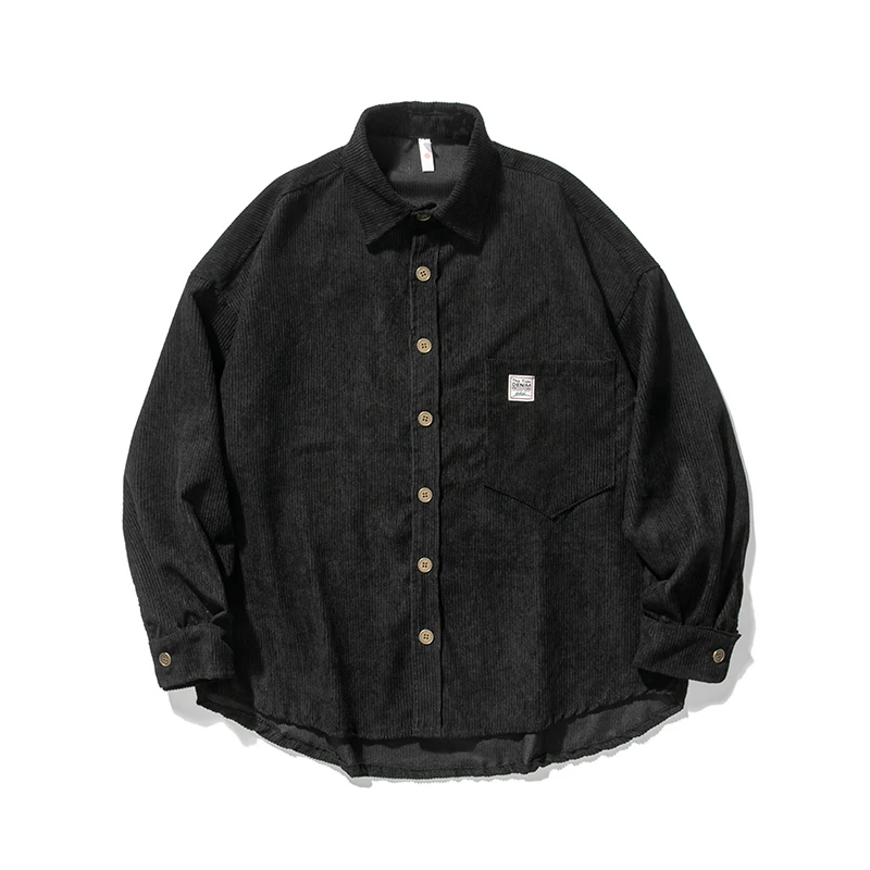 Autumn Corduroy Shirts Men Fashion 4 Colors Retro Pocket Casual Shirts Mens Japanese Streetwear Loose Long Sleeve Shirts Men
