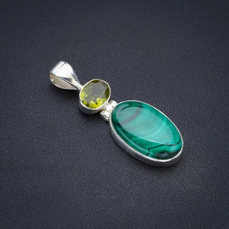 

StarGems Malachite PeridotHandmade 925 Sterling Silver Pendant 1.5" F3680